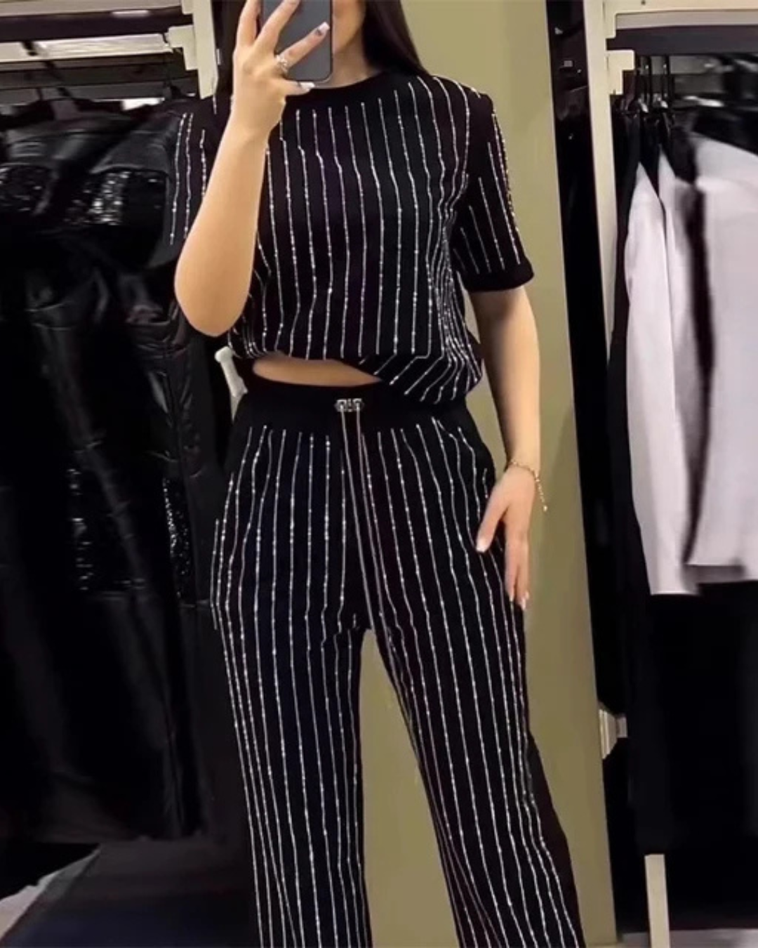 Mavina | Elegante Gestreepte Tweedelige Set