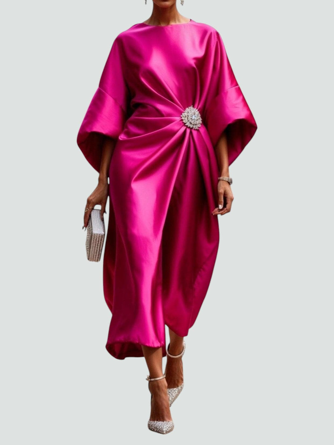 Riley | Dames Elegante Gedrapeerde Broche Maxi Jurk