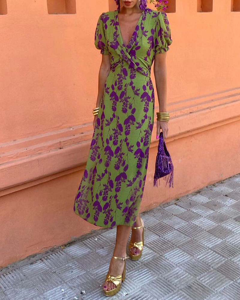 Deva - Bloemenprint Jurk met V-hals