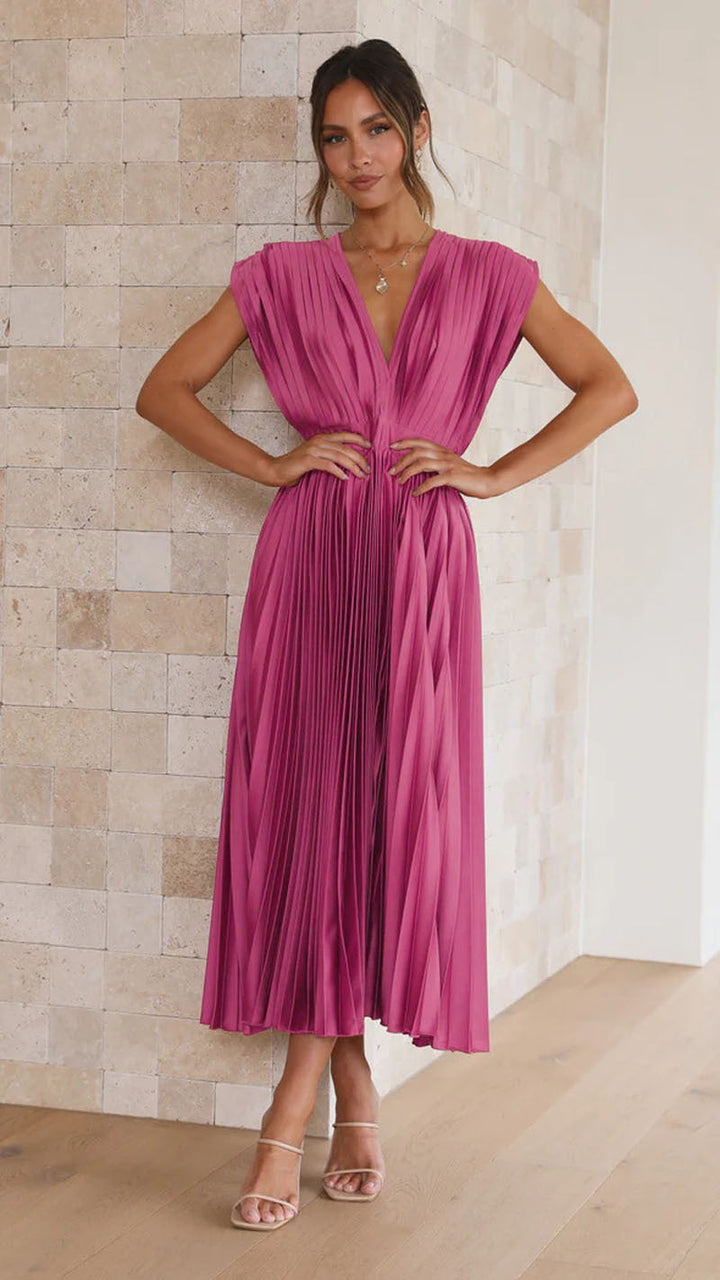 Demia | Elegante Dames Midi-jurk met Plissérok – V-hals