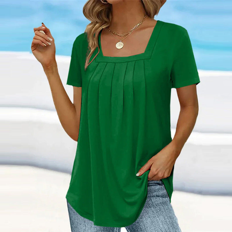 Dames Zomerblouse met Vierkante Hals en Plooidetails