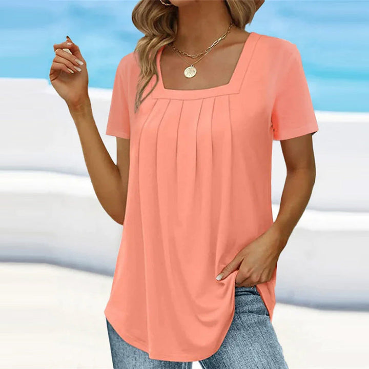 Dames Zomerblouse met Vierkante Hals en Plooidetails