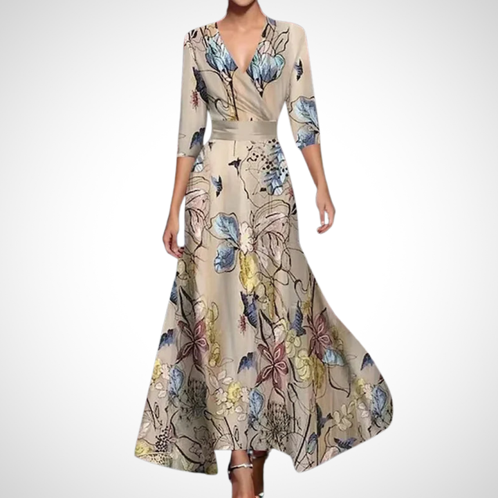 Dames Zomer Maxi Jurk met V-Hals en Print