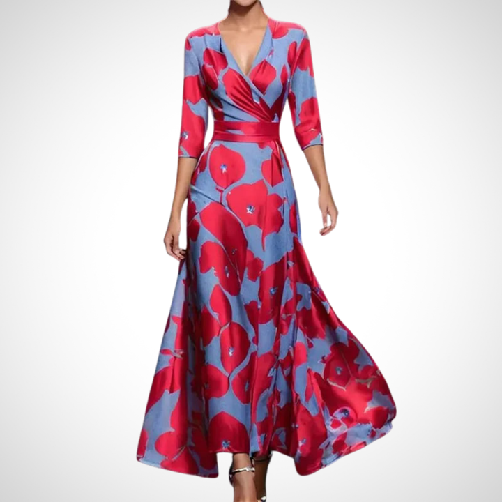 Dames Zomer Maxi Jurk met V-Hals en Print
