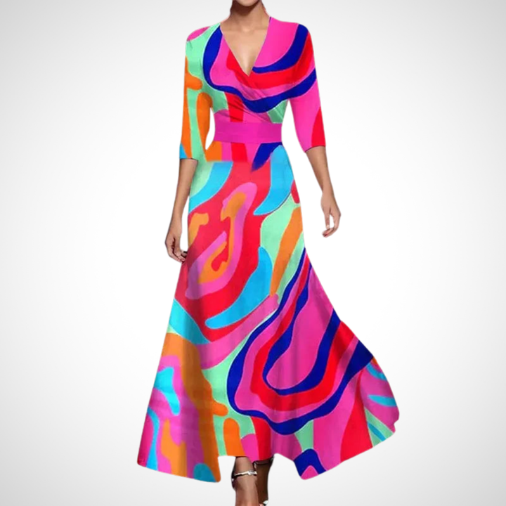 Dames Zomer Maxi Jurk met V-Hals en Print