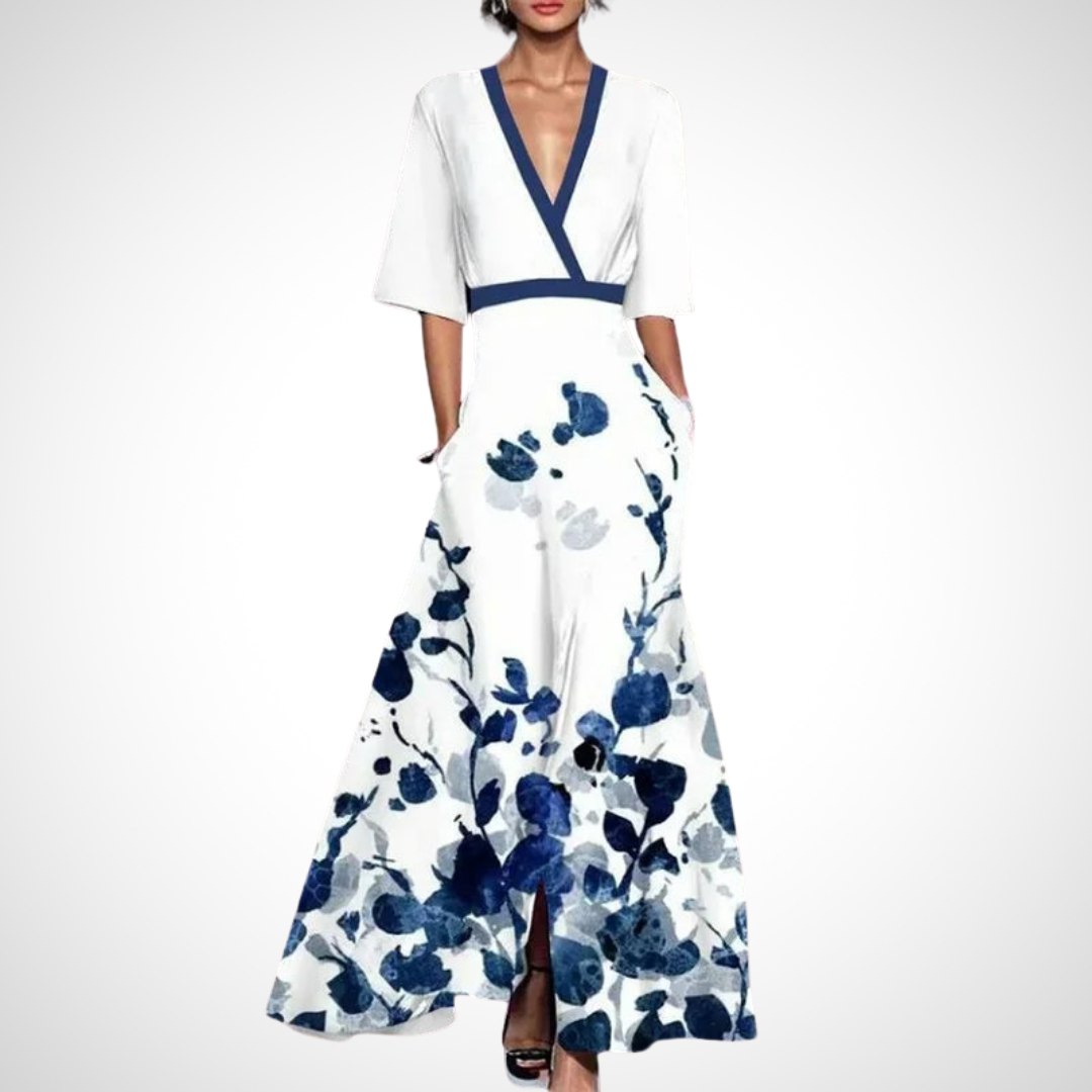 Dames Zomer Maxi Jurk met V-Hals en Print