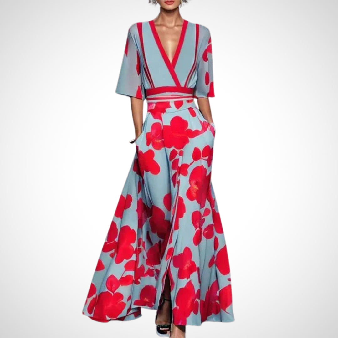 Dames Zomer Maxi Jurk met V-Hals en Print