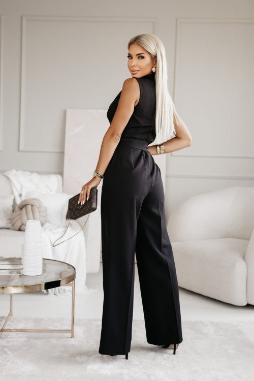 Dames Zomer V-Hals Wikkel Jumpsuit met Ceintuur en Zakken