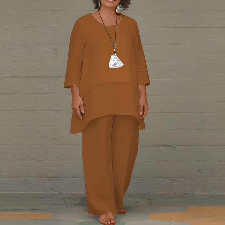 Dames Zomer Tweedelige Set met Wijde Broek en Gelaagde Top