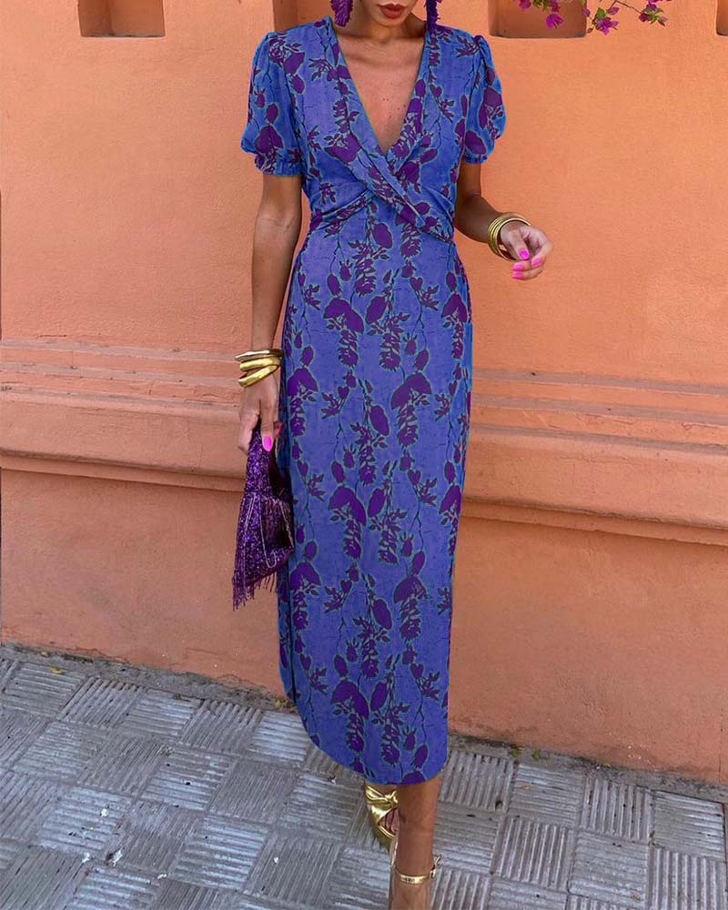 Deva - Bloemenprint Jurk met V-hals