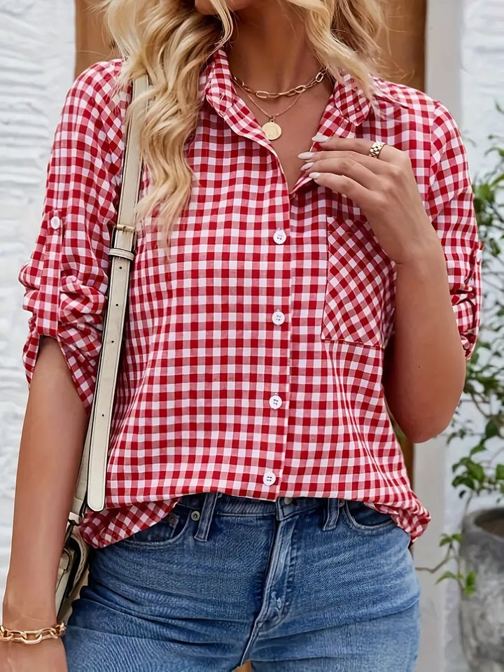 Dames Zomerblouse met Lange Mouwen en Knoopsluiting