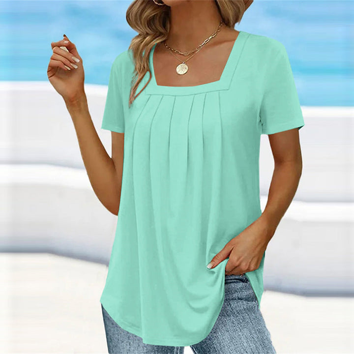 Dames Zomerblouse met Vierkante Hals en Plooidetails