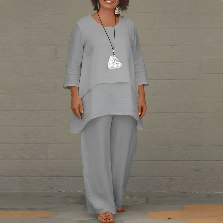 Dames Zomer Tweedelige Set met Wijde Broek en Gelaagde Top