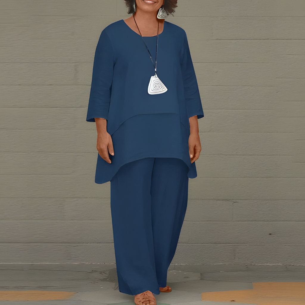 Dames Zomer Tweedelige Set met Wijde Broek en Gelaagde Top