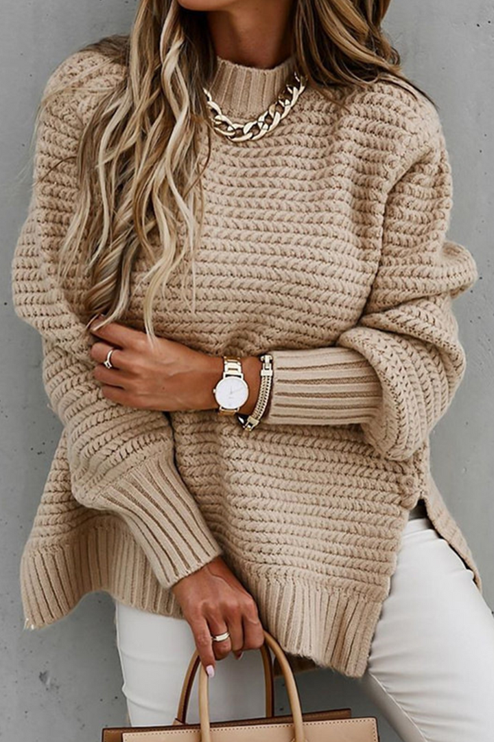 Casual Ronde Hals Kabel Gebreide Sweater voor Dames