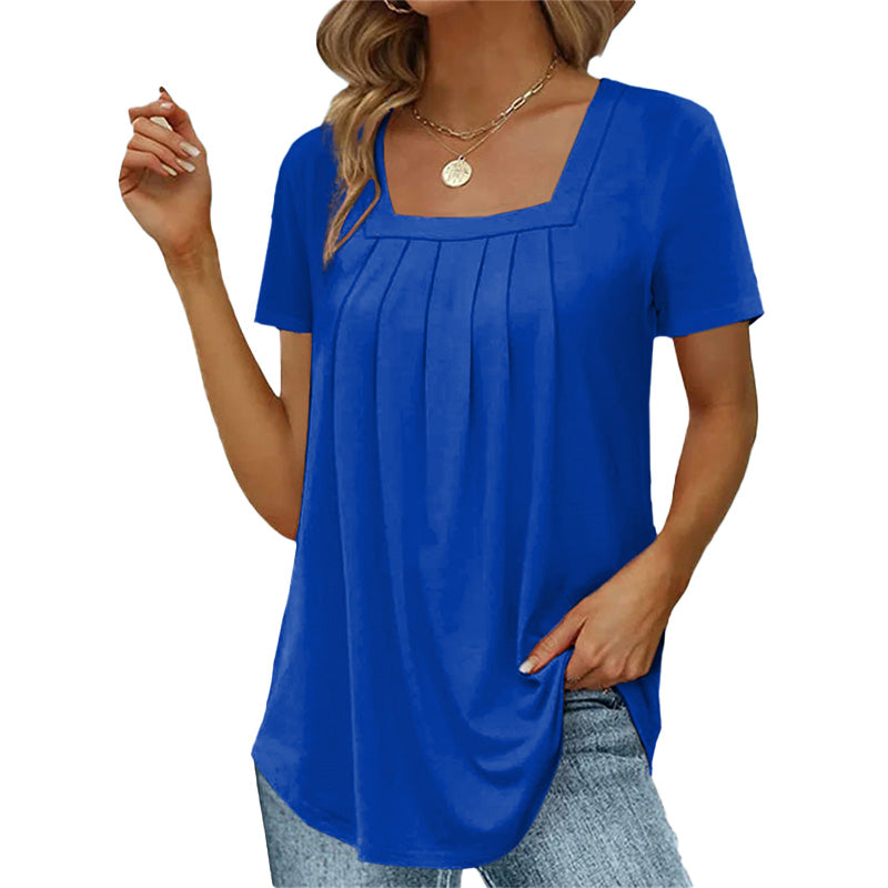 Dames Zomerblouse met Vierkante Hals en Plooidetails