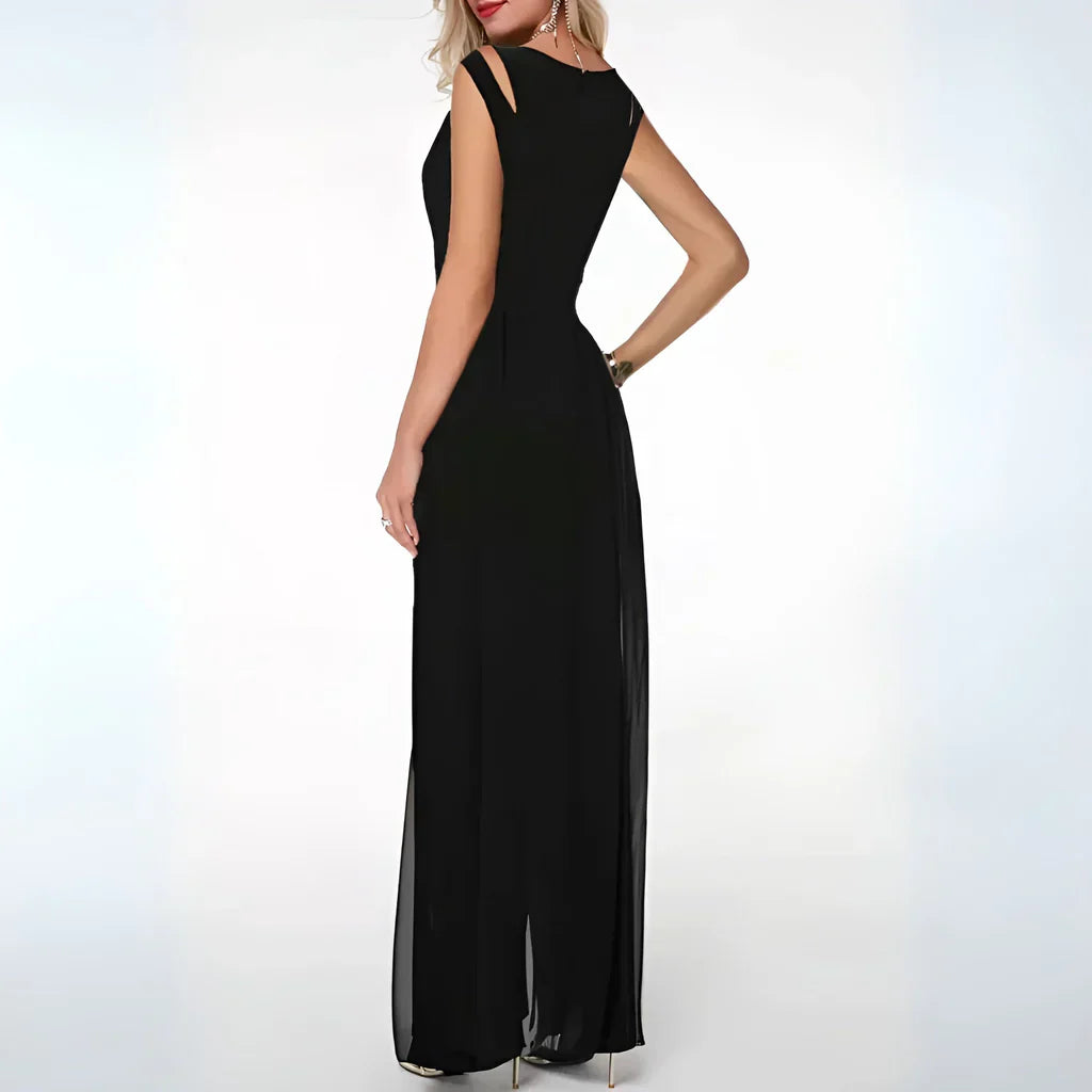 Dames Zomer Jumpsuit met Zonder Mouwen en Sheer Overlay
