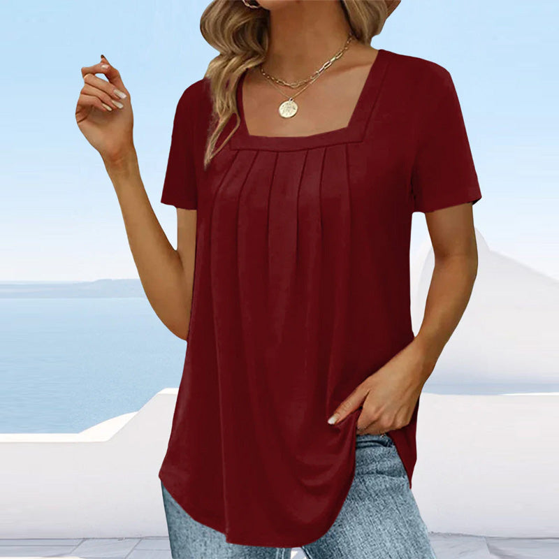 Dames Zomerblouse met Vierkante Hals en Plooidetails