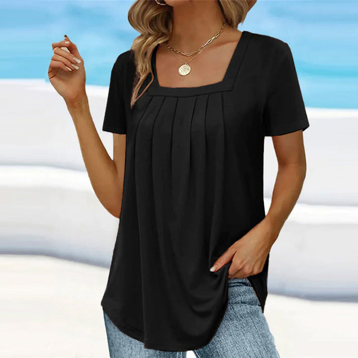 Dames Zomerblouse met Vierkante Hals en Plooidetails