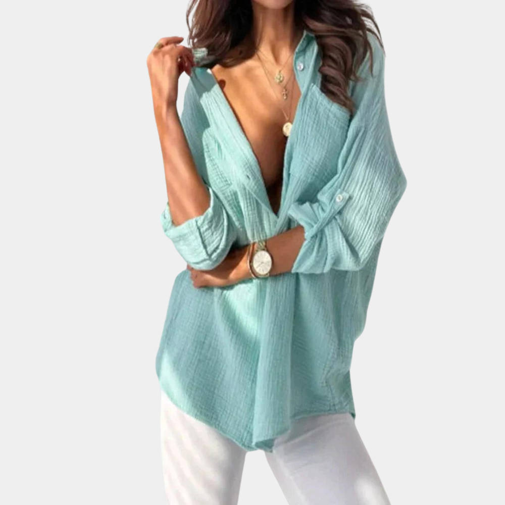 Dames Zomerblouse met Borstzak en Knopen
