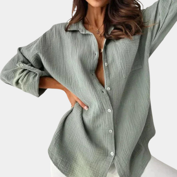 Dames Zomerblouse met Borstzak en Knopen