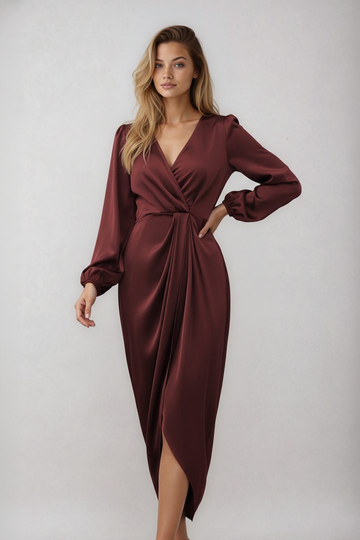 Diana | Wikkel Midi Jurk Dames - Elegante, Flatterend V-Halsontwerp