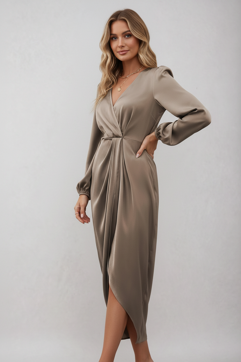 Diana | Wikkel Midi Jurk Dames - Elegante, Flatterend V-Halsontwerp