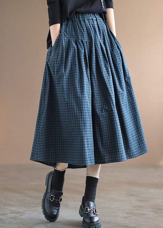 Dames Zomer Geruite Midi Rok met Elastische Taille en Zakken