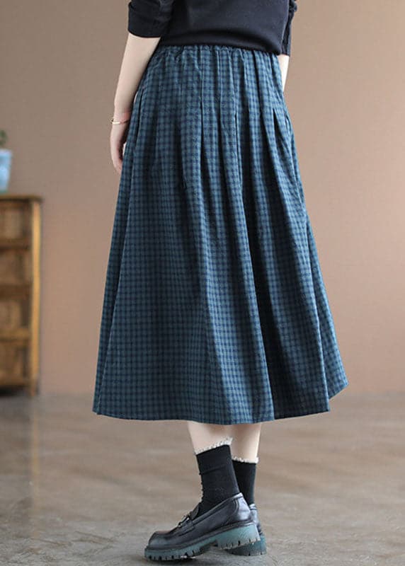 Dames Zomer Geruite Midi Rok met Elastische Taille en Zakken