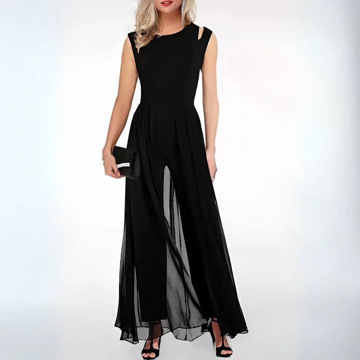 Dames Zomer Jumpsuit met Zonder Mouwen en Sheer Overlay