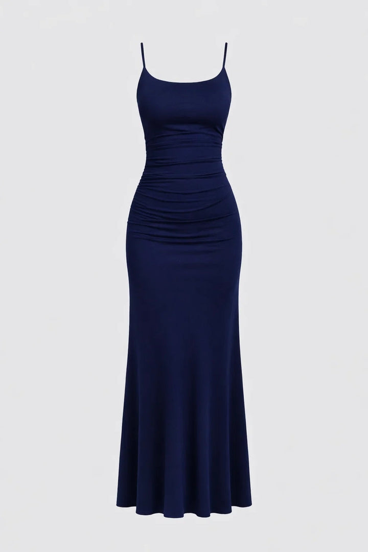 Donkerblauwe Bodycon Maxi Jurk met Bandjes