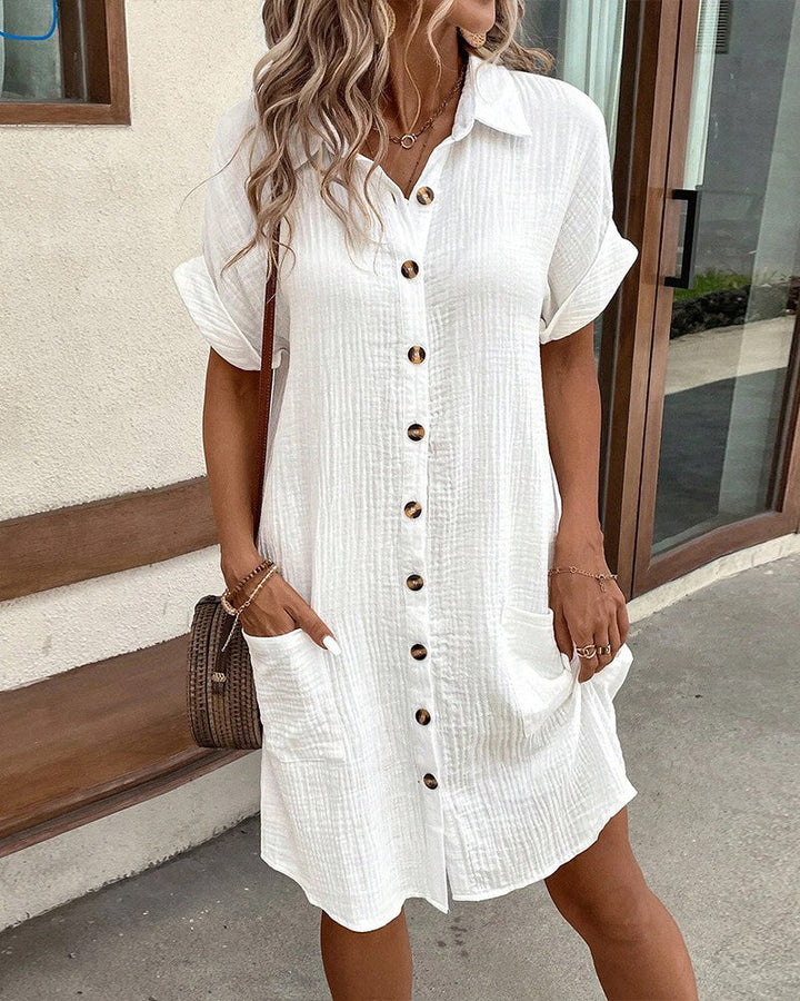 Nina | Zomerse Midi Jurk - Ademend Polo Design met Steekzakken