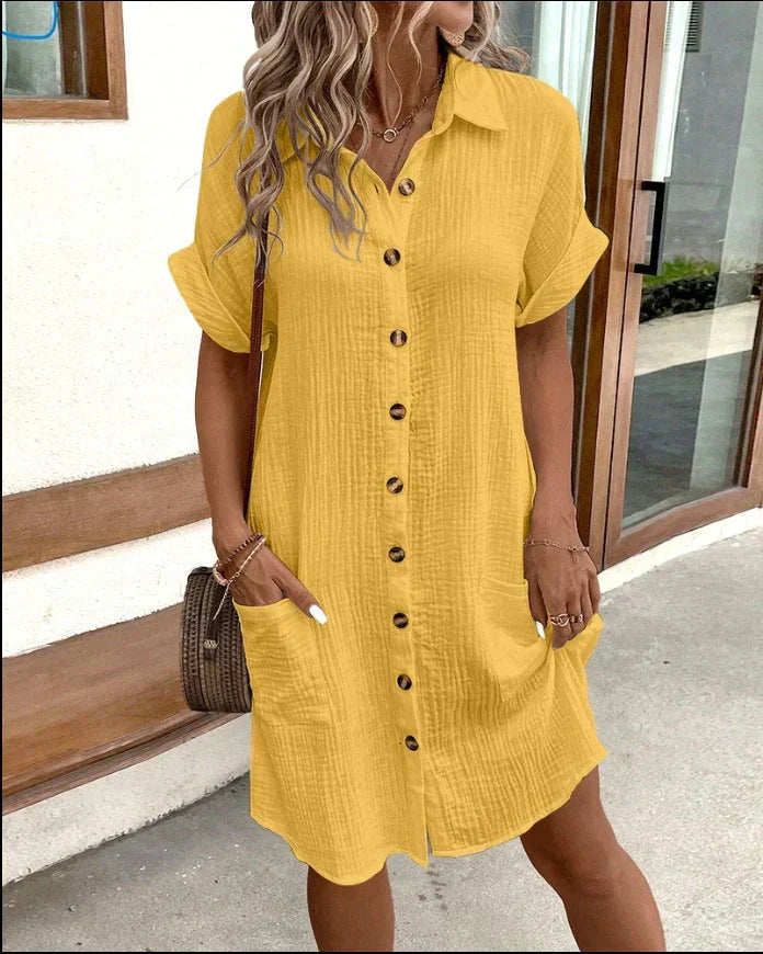 Nina | Zomerse Midi Jurk - Ademend Polo Design met Steekzakken