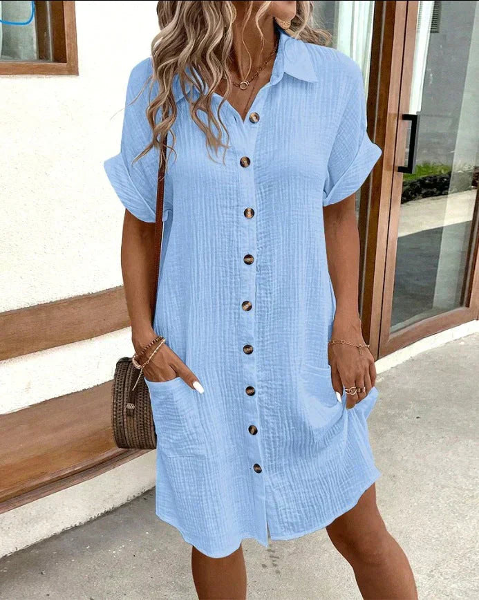 Nina | Zomerse Midi Jurk - Ademend Polo Design met Steekzakken