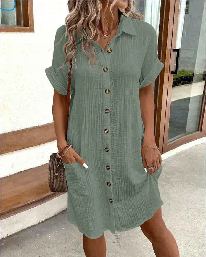 Nina | Zomerse Midi Jurk - Ademend Polo Design met Steekzakken