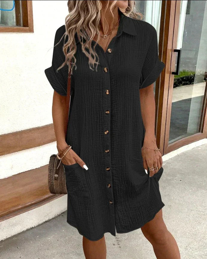 Nina | Zomerse Midi Jurk - Ademend Polo Design met Steekzakken