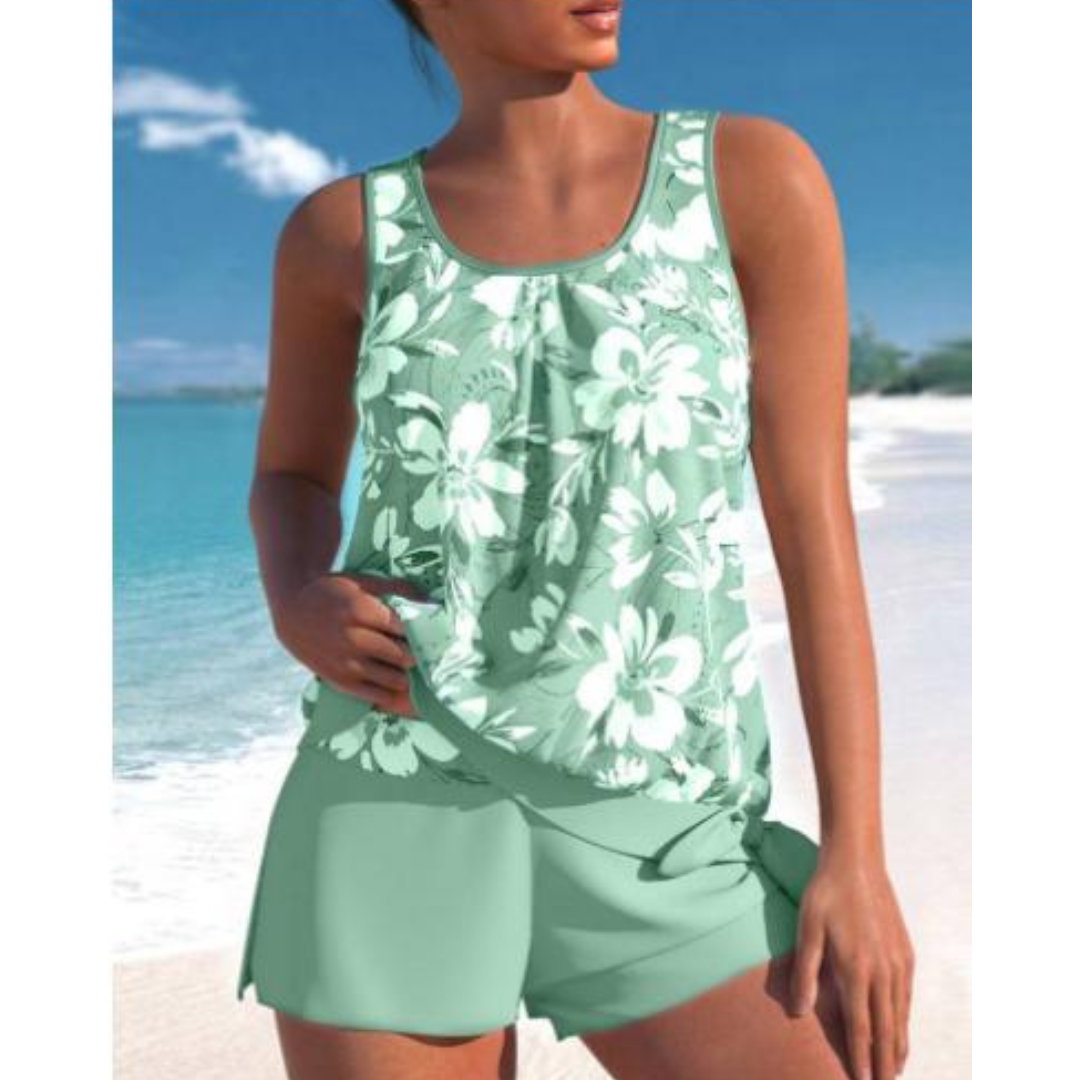 Dames Zomer Tweedelig Badpak met Bloementop en Short