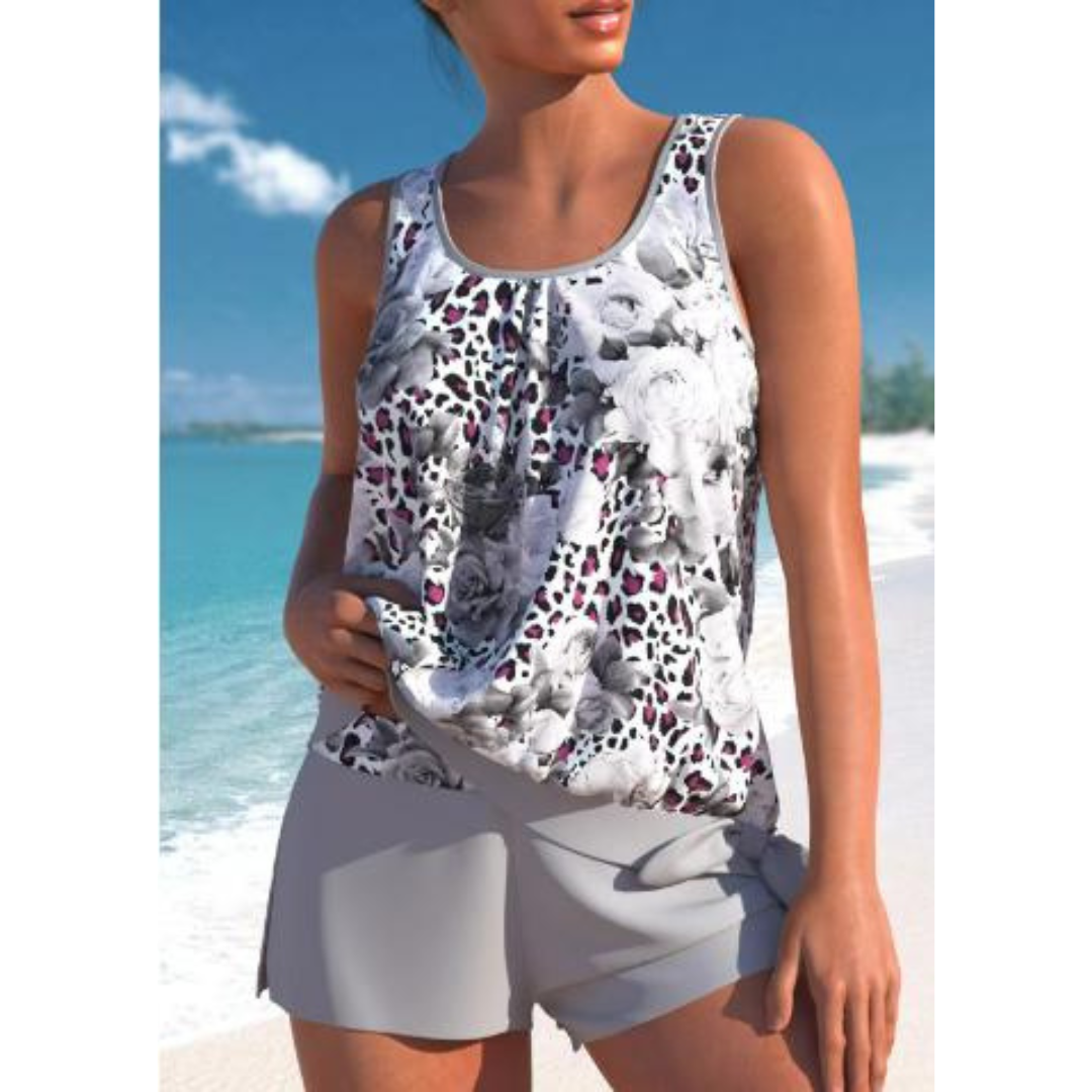 Dames Zomer Tweedelig Badpak met Bloementop en Short