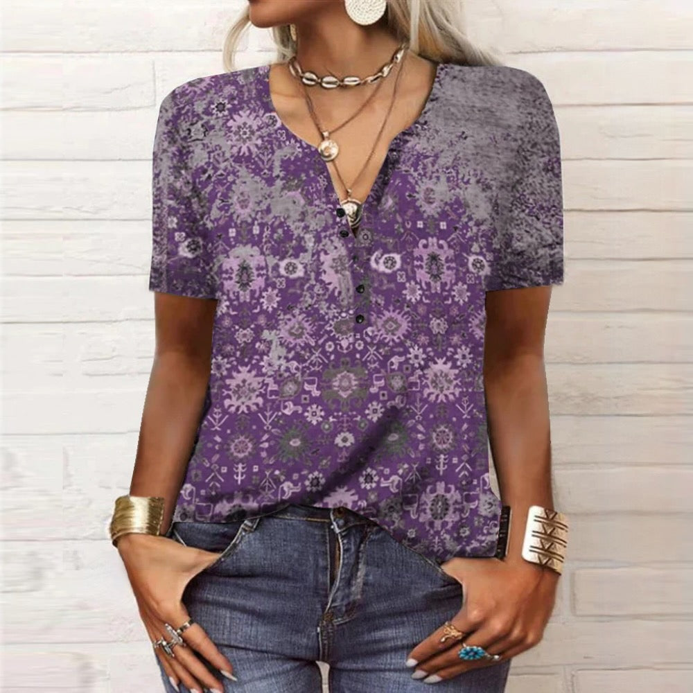 Dames Zomer Blouse met Bloemenprint en Korte Mouwen