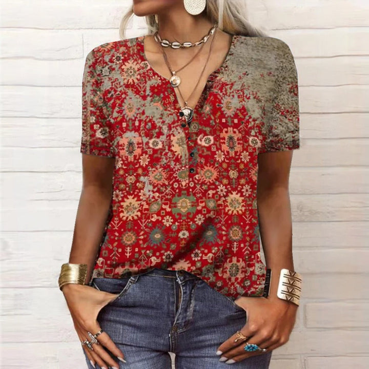 Dames Zomer Blouse met Bloemenprint en Korte Mouwen
