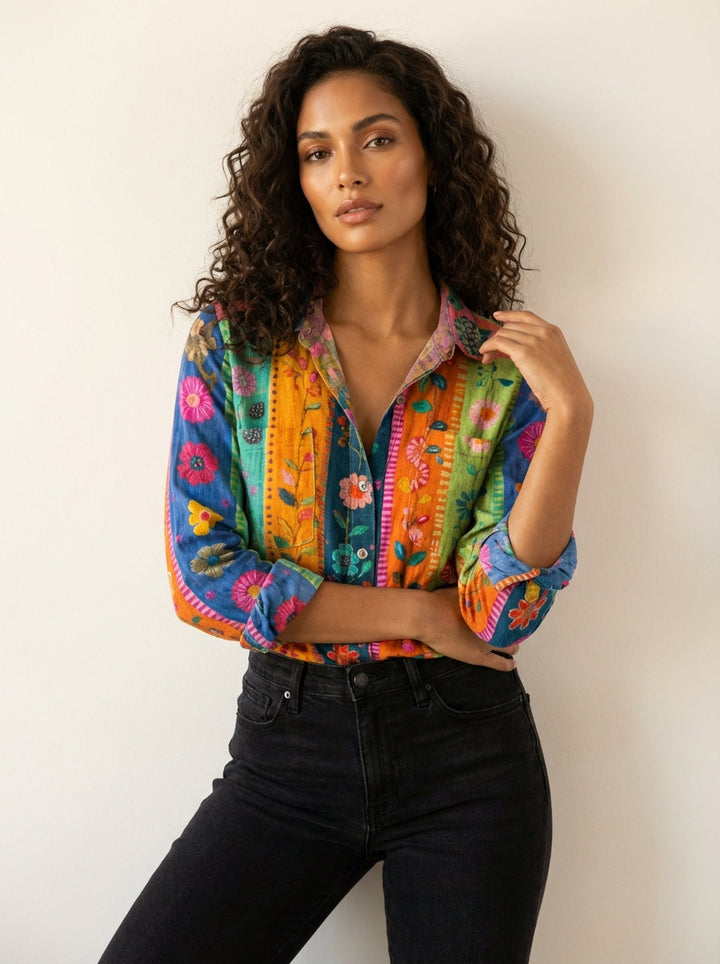 Vintage dames blouse met print – Amara