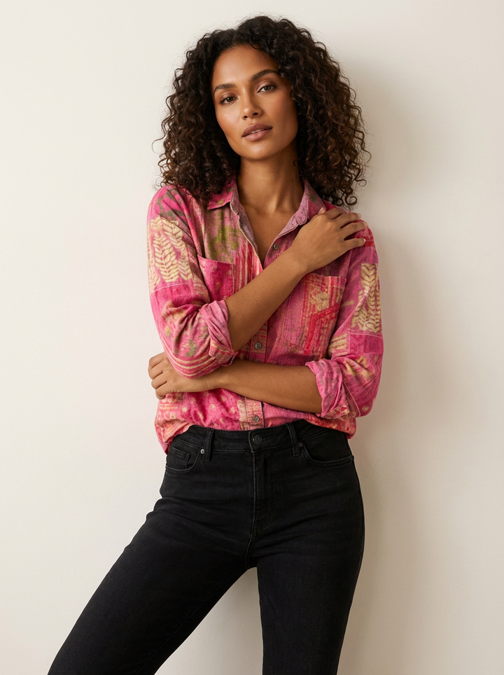 Vintage dames blouse met print – Amara