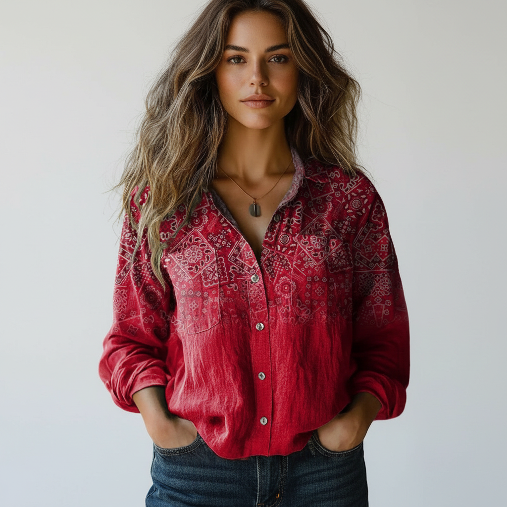 Vintage dames blouse met print – Amara