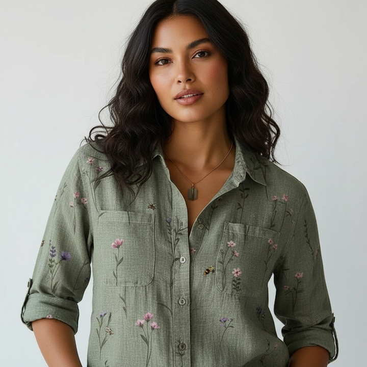 Vintage dames blouse met print – Amara