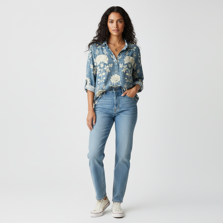 Vintage dames blouse met print – Amara