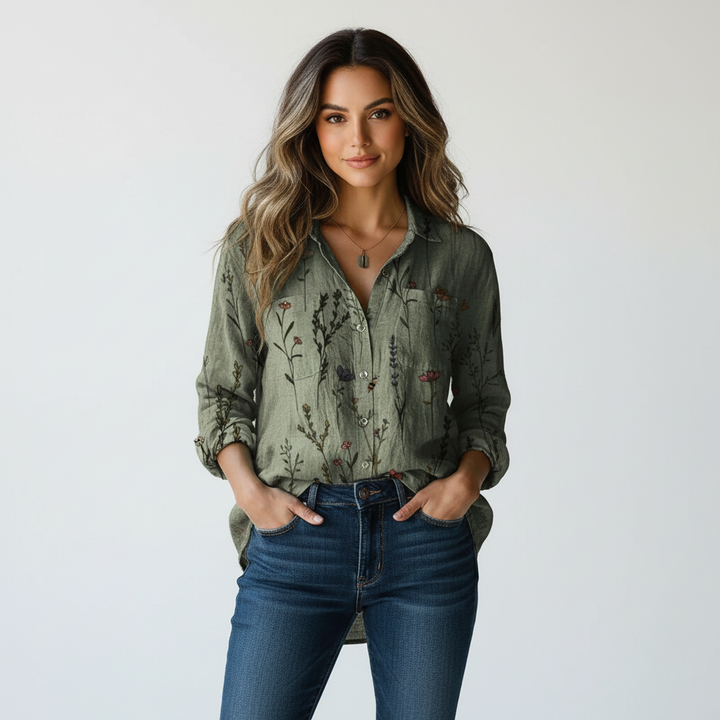 Vintage dames blouse met print – Amara