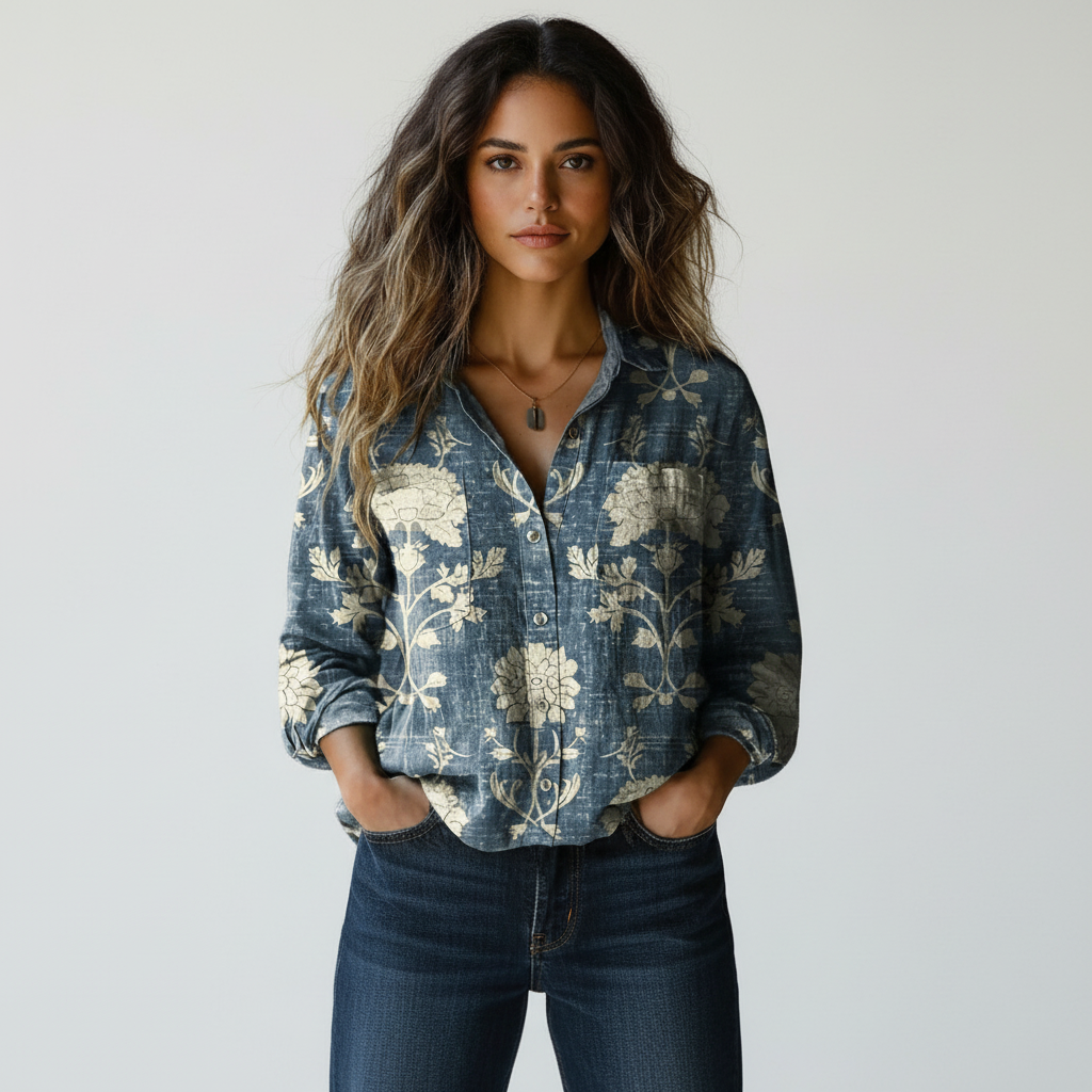 Vintage dames blouse met print – Amara