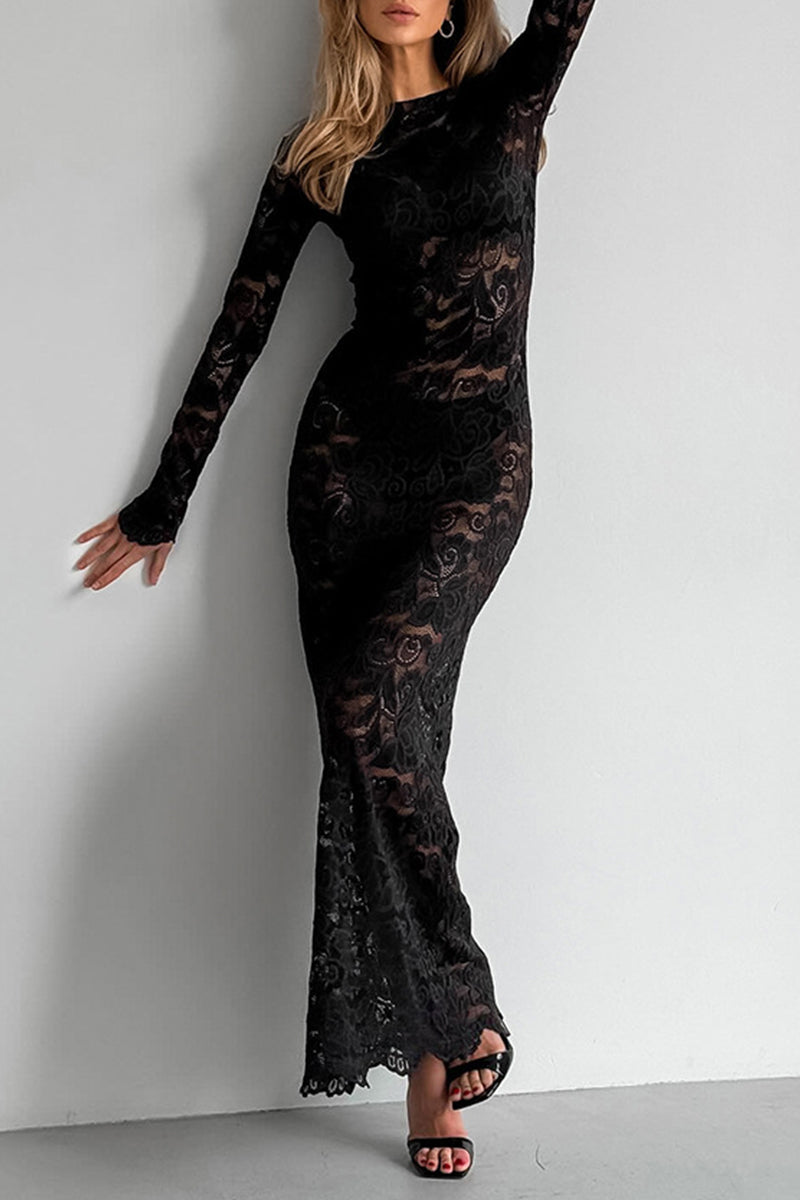 Vivian | Maxi Kanten Jurk - Elegant, Transparant Design