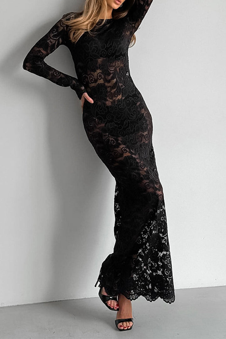 Vivian | Maxi Kanten Jurk - Elegant, Transparant Design