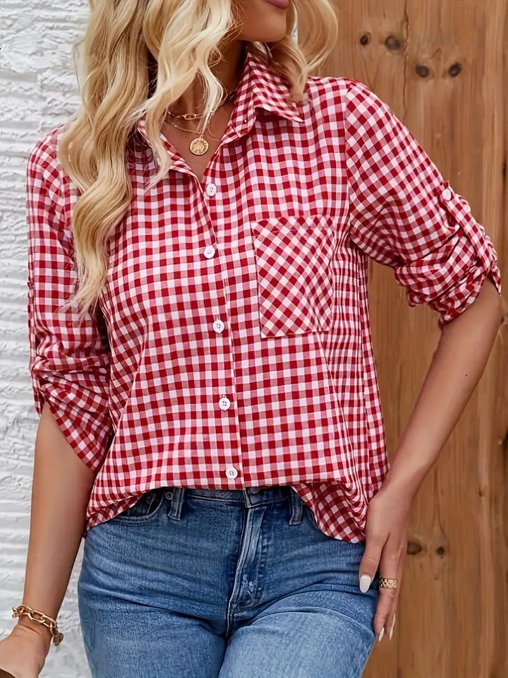 Dames Zomerblouse met Lange Mouwen en Knoopsluiting